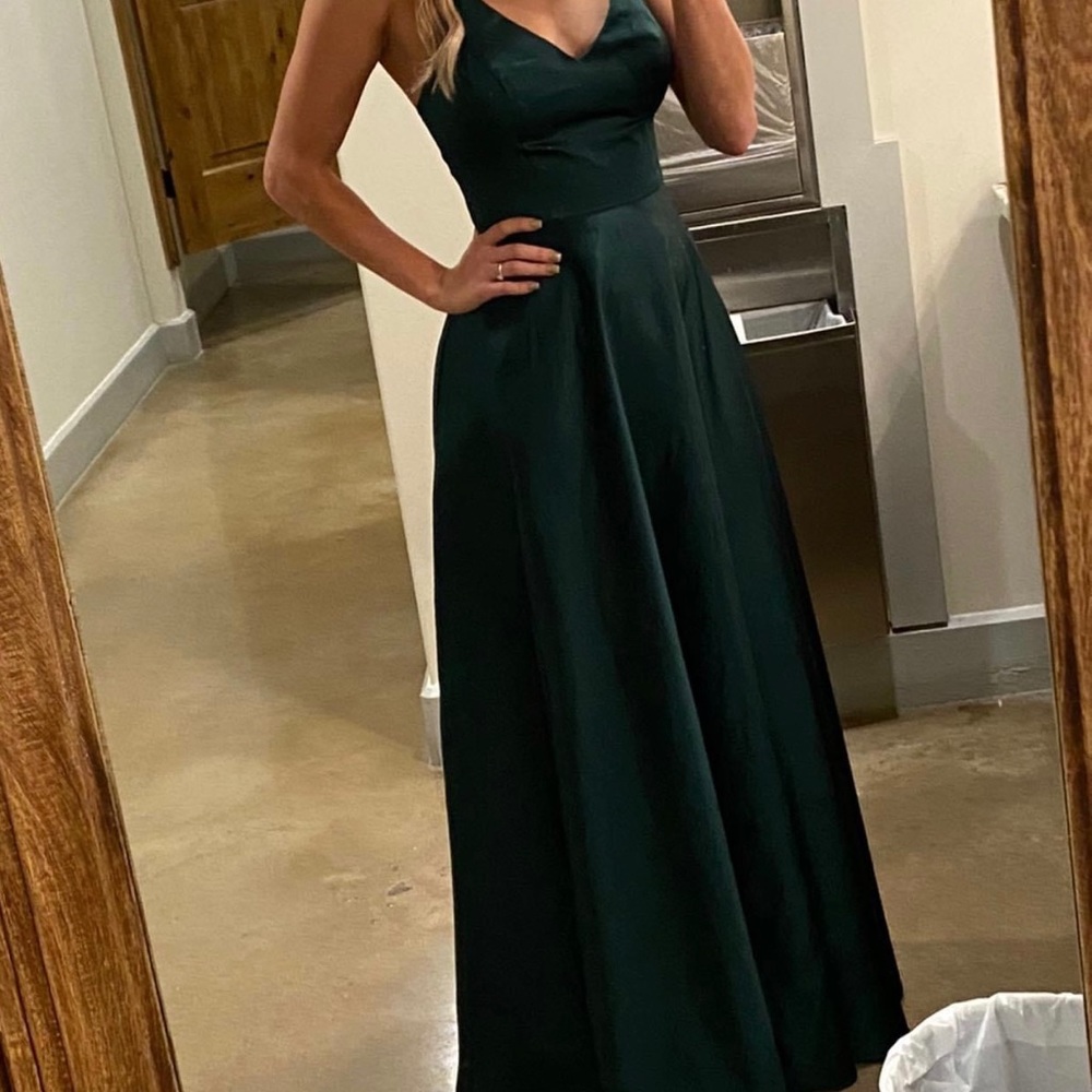 Spaghetti strap A-line in Emerald, from David’s